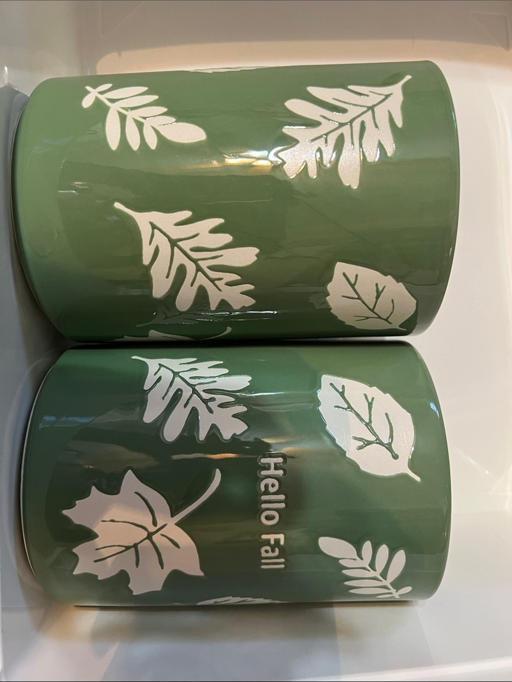 Green "Hello Fall" Leaf Ceramic Tumblers - Set of 2